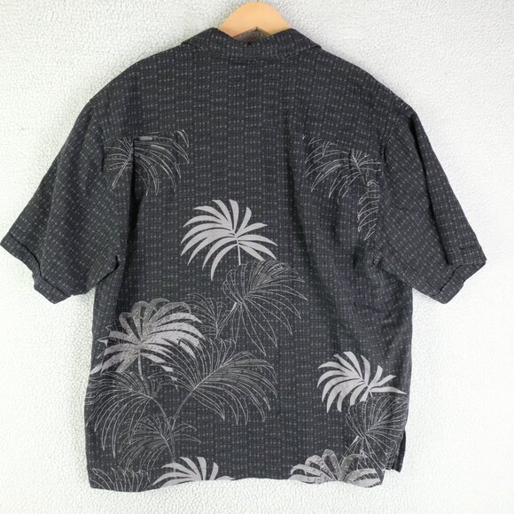 Jamaica Jaxx Shirt Mens Large Black Gray Silk Button Up Tropical Palm Trees - Picture 2 of 7